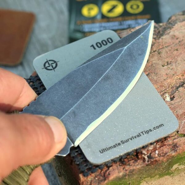 Tiny Survival KNIFE & TOOL Sharpener KIT - Ultimate 4-IN-1 EDC KIT: Double-Sided, Dual Grit, Credit Card Diamond Pocket Field Sharpening Stone DWS + Mini Strop + Stropping Compound + Grip Matt - GIFT - Image 7
