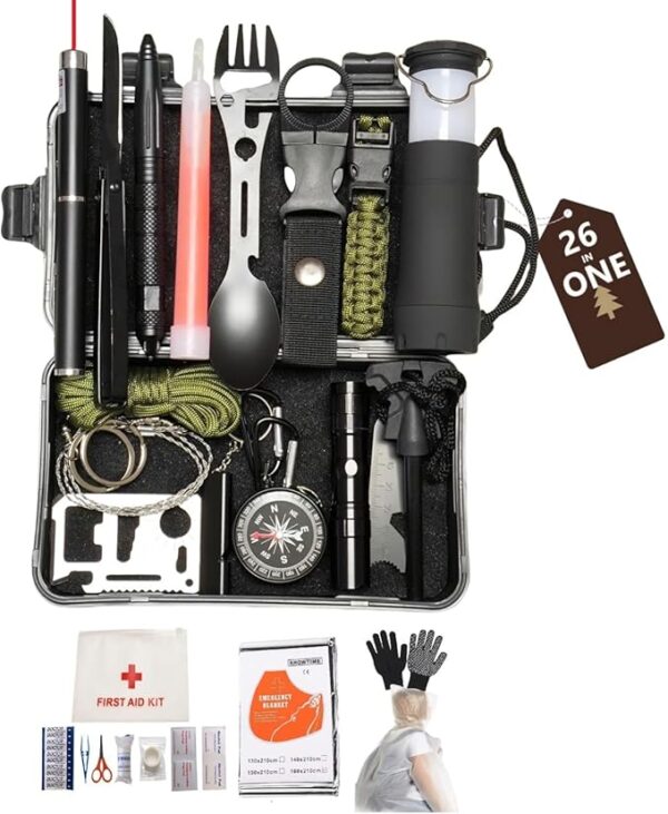 26-in-1 Outdoor Survival Gear Kit with Heavy-Duty Storage Bag, First Aid & Fire Starter â Emergency Tools for Camping Hiking, Gifts for Dad, Husband, Men Women ï¼YSK01.BKï¼ - Image 2