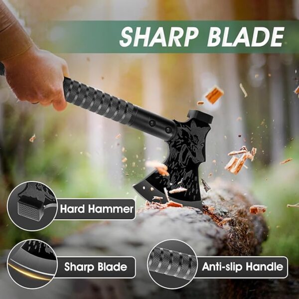 Survival Axe 10 in 1, Outdoor Adventure Tactical Axe, Sharp Camping Hatchet with Outdoor Knife, Compass and Hammer, Multi-Purpose Tool for Forest Travel, Hunting and Camping - Image 4