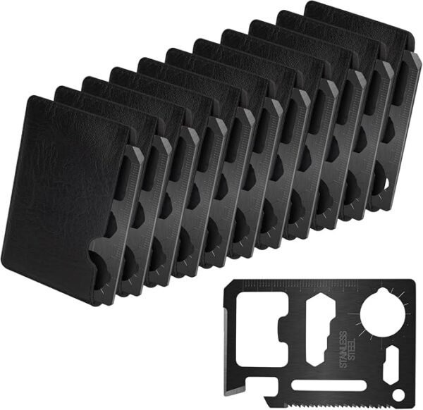 Survival Credit Card Multitool, 11 in 1 Beer Opener Survival Card Tool,Wallet Multitools Card Perfect for Fathers Men Gadgets Stocking Stuffers for Men (12 PCS) (Black) - Image 2