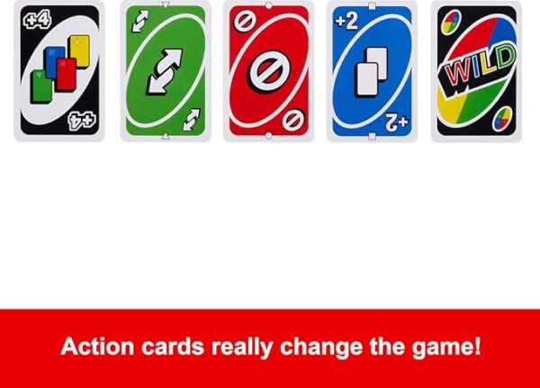 Mattel Games UNO Family Card Game, with 112 Cards in a Sturdy Storage Tin, Travel-Friendly, Makes a Great Toy for 7 Year Olds and Up - Image 5