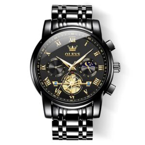 OLEVS Watches Men Waterproof Luxury Big Face Mens Watch Stainless Steel Quartz Analog Dress Watches for Men Luminous Multifunction Man Watch Relojes De Hombre