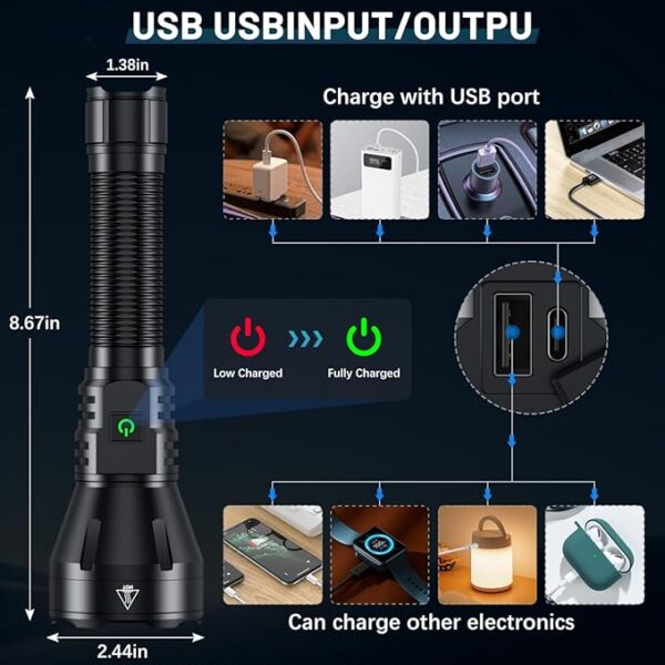 Rechargeable Flashlights High Lumens, 990000 Lumens Super Bright Flashlight, 5 Modes LED Powerful Flashlight Adjustable & Waterproof, Versatile Tactical Flashlight for Emergencies, Hiking, Camping - Image 4