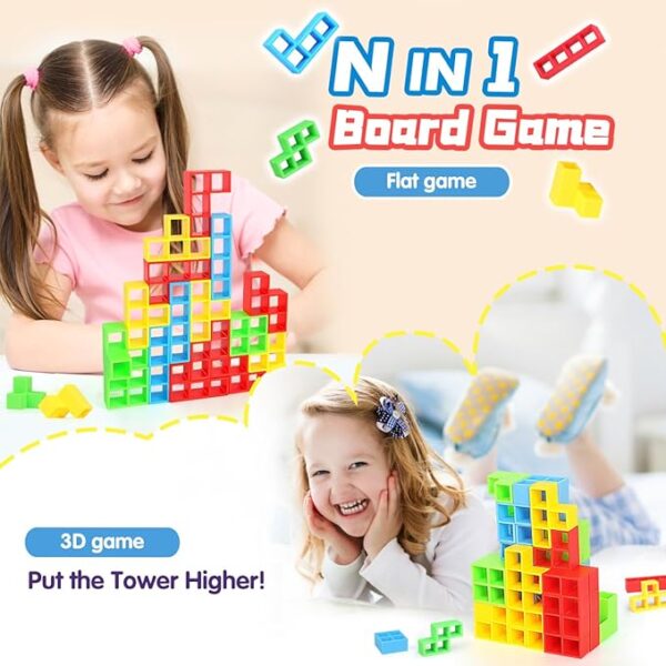 64PCS Stack Game for Adult & Kids, Tetra Board Tower Games for Family Travel Party, 2 Players Balance Stacking Toy, Team Toys Building Block - Image 5