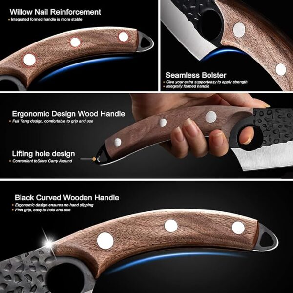 Bicico Butcher Knife, Viking Knife with Sheath, Japanese Hand Forged Meat Cutting Chef Cleaver Portable Survival Bushcraft Belt Knife, Ultra Sharp Kitchen Knife for Outdoor Camping Hunting BBQ - Image 6