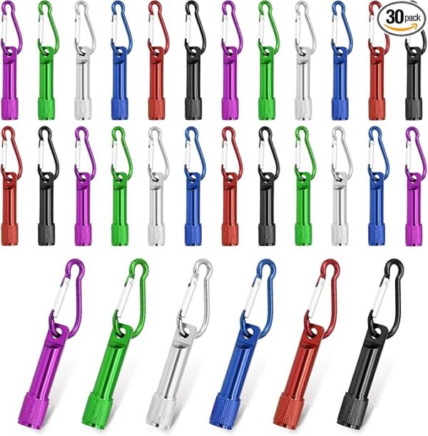 30 Pack Mini Keychain Flashlights Bulk, Ultra-Bright LED Metal Carabiner Clip Lights,Compact Emergency Lights for Camping, Hiking, Cycling, Survival Kits(30) - Image 2