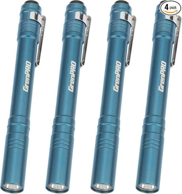 LED Pen Lights for Nurses, Aluminum Small Pocket Flashlight with Clip, Emergency Handheld Penlight, 2AAA Batteries Included, Blue, 4 Pack - Image 2
