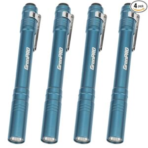 LED Pen Lights for Nurses, Aluminum Small Pocket Flashlight with Clip, Emergency Handheld Penlight, 2AAA Batteries Included, Blue, 4 Pack