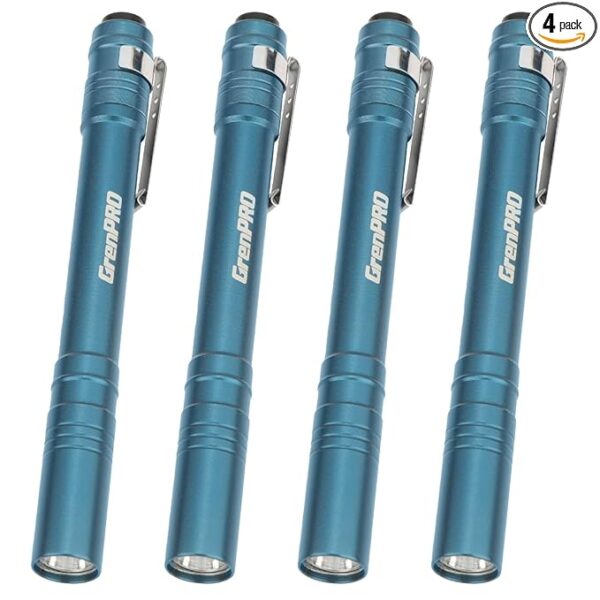 LED Pen Lights for Nurses, Aluminum Small Pocket Flashlight with Clip, Emergency Handheld Penlight, 2AAA Batteries Included, Blue, 4 Pack