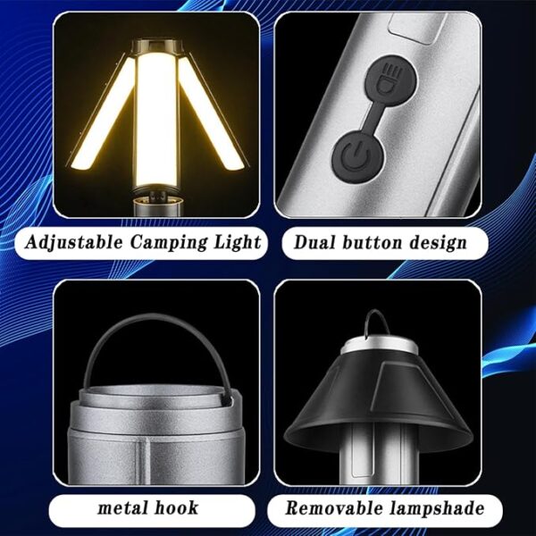 Rechargeable 3000mAh Camping Light with Stand 1.71ft Max Height ï¼Cordless Work Light with 3 LED Lamp Heads, 2200 Lumens Camping Essentials Gear Emergency Flashlightï¼Black - Image 7