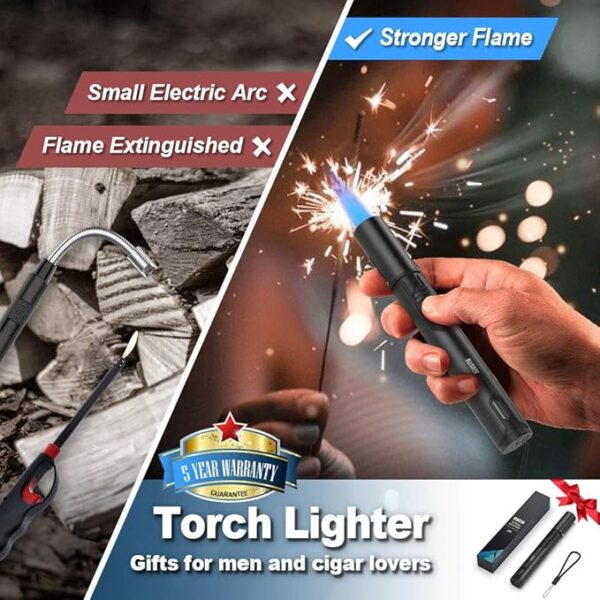 Torch Lighter with Fuel Level Window for Candle, Adjustable Fire Jet Torch Windproof Lighter Long for Grill Cooking Survival, Mini Men Gifts, Black - Image 6