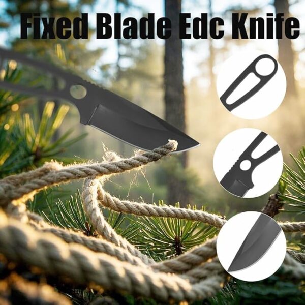 Neck Knife,Fixed Blade Edc,6.5" EDC Outdoor Camping Survival Hiking Necessity Portable Sharp Blade Fishing Hiking for Men (Black) - Image 3