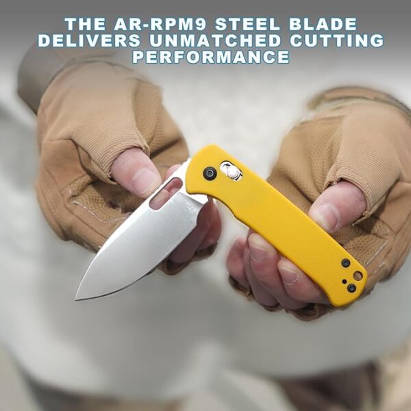 CJRB Hectare Folding Pocket Knife, 3.15" AR-RPM9 Powder Steel Blade G10 Handle Small EDC Knife With Pocket Clip for Men Women, Sharp Camping Survival Hiking Knives J1935 (Yellow) - Image 5