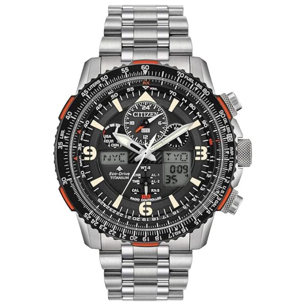 Citizen Men's Promaster Air Skyhawk Eco-Drive Super Titaniumâ¢ Watch, Atomic Timkeeping Technology, Power Reserve Indicator, Luminous, Anti-Reflective Crystal, 45mm (Model: JY8108-53E)
