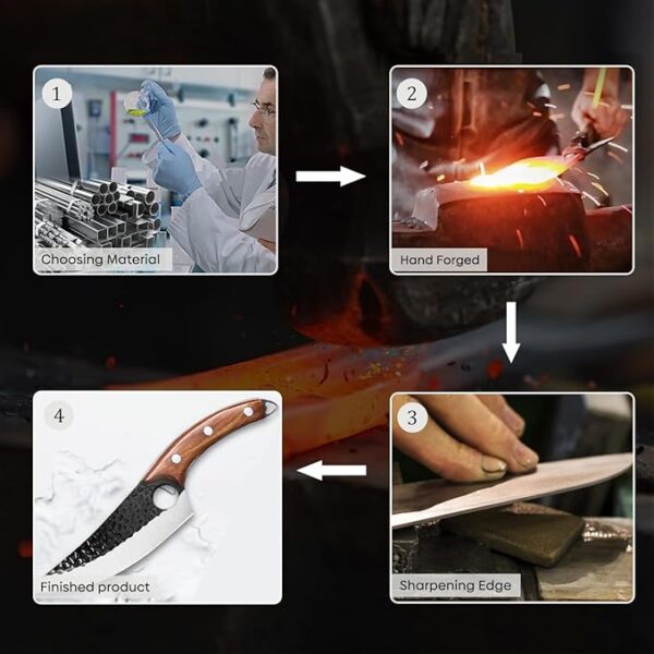 Bicico Butcher Knife, Viking Knife with Sheath, Japanese Hand Forged Meat Cutting Chef Cleaver Portable Survival Bushcraft Belt Knife, Ultra Sharp Kitchen Knife for Outdoor Camping Hunting BBQ - Image 4