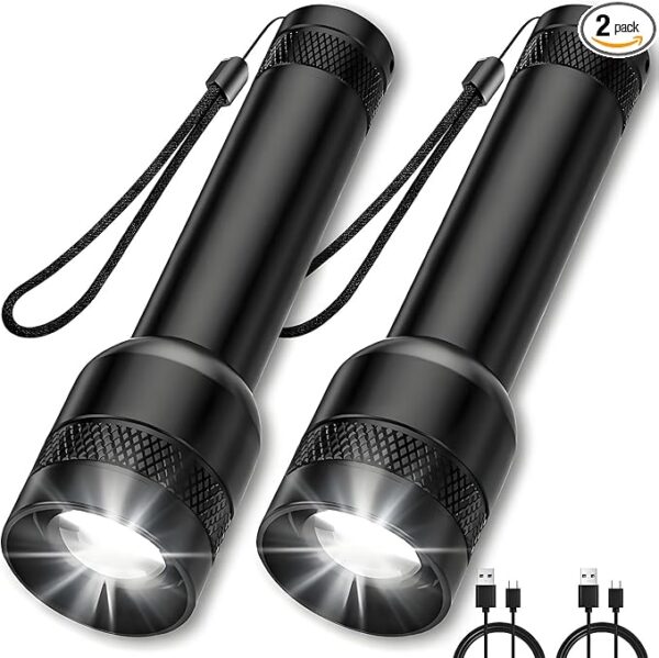 2 Pack Flashlights Rechargeable, High Lumens Flashlight Torch, Super Bright Small LED Flash Light- Zoomable, Adjustable Brightness, Long Lasting for Camping, Outdoors and Home Emergency - Image 2