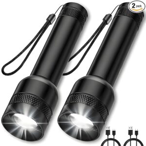 2 Pack Flashlights Rechargeable, High Lumens Flashlight Torch, Super Bright Small LED Flash Light- Zoomable, Adjustable Brightness, Long Lasting for Camping, Outdoors and Home Emergency