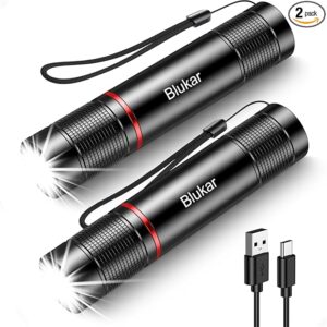 Flashlight Rechargeable 2 Packs, High Lumens Flashlight, Super Bright Small LED Flash Light- Zoomable, Adjustable Brightness, Long Lasting for Camping, Outdoors and Home Emergency