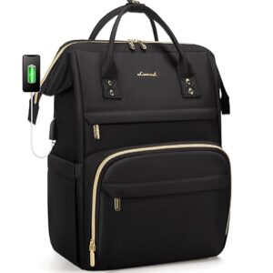 LOVEVOOK Laptop Backpack Women, 15.6 Inch Work Backpack Woman for Teacher Nurse Bags, Computer College Backpack Purse, Waterproof Anti-theft Travel Back Pack with USB Charging Port, Black