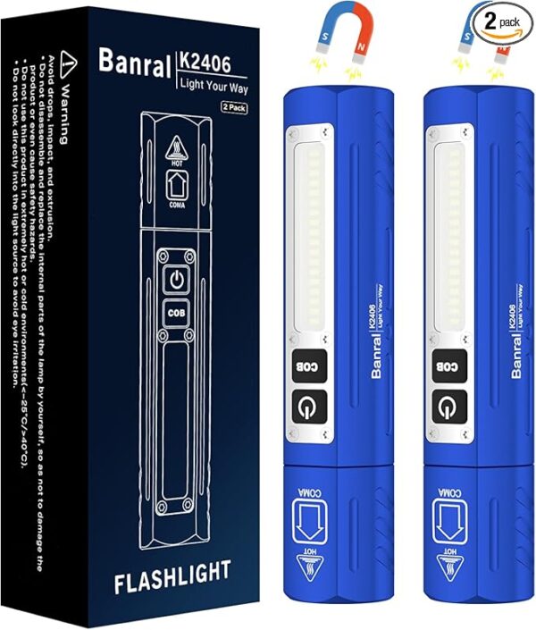 Rechargeable Tactical Flashlights High Lumens - Super Bright Small Powerful LED Magnetic USB C Flashlight, 8 Modes, Dual Button Waterproof Pocket Flash Light for Emergency, Car (2, Blue) - Image 2