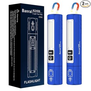 Rechargeable Tactical Flashlights High Lumens - Super Bright Small Powerful LED Magnetic USB C Flashlight, 8 Modes, Dual Button Waterproof Pocket Flash Light for Emergency, Car (2, Blue)