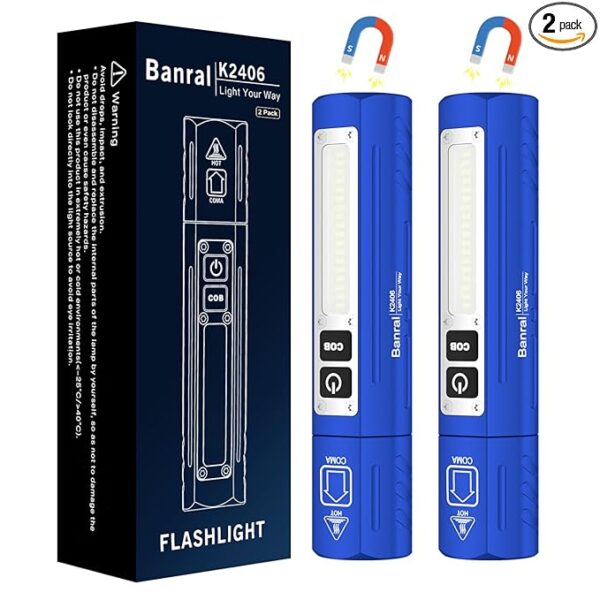 Rechargeable Tactical Flashlights High Lumens - Super Bright Small Powerful LED Magnetic USB C Flashlight, 8 Modes, Dual Button Waterproof Pocket Flash Light for Emergency, Car (2, Blue)