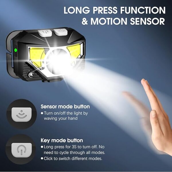 LHKNL Headlamp Flashlight, Lumen Ultra-Light Bright LED Rechargeable Headlight with White Red Light, 2-Pack Waterproof Motion Sensor Head Lamp,8 Modes for Outdoor Camping Running Hiking Fishing - Image 4