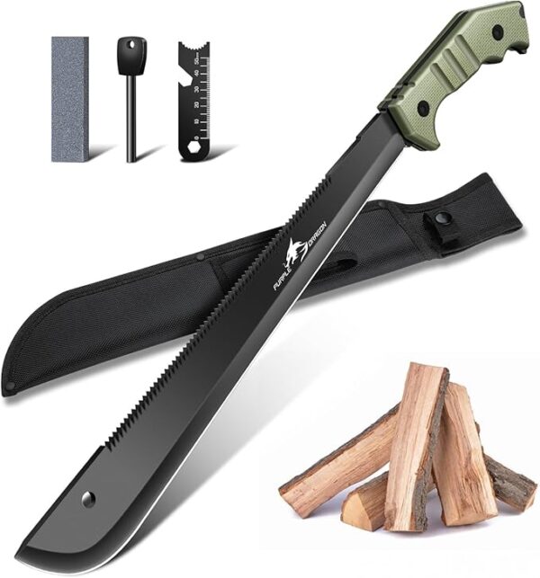 Purple Dragon Machete with Saw and Sheath for Garden,Large Outdoor Knife for Forest,Full Tang Knife Made from One Piece D2 Steel,Gifts for Men - Image 2