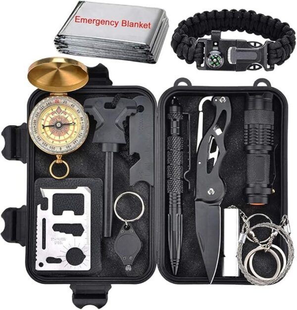 XUANLAN Emergency Survival Kit 13 in 1, Outdoor Survival Gear Tool with Survival Bracelet, Fire Starter, Whistle, Wood Cutter, Water Bottle Clip, Pen (Survival Kit 2) - Image 2