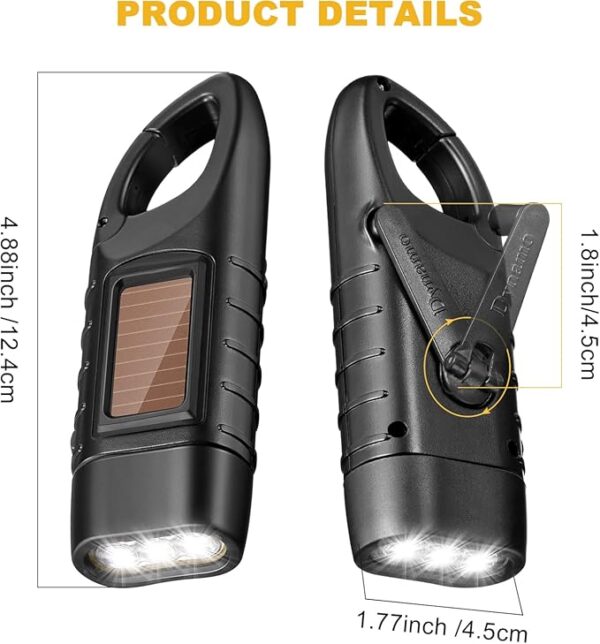 Mudder 4 Pack Hand Crank Solar Powered Flashlight Emergency Rechargeable Led Flashlight Survival Gear Self Powered Charging Torch for Hiking Backpack Camping Safety Emergency Pack(Yellow, Black) - Image 3