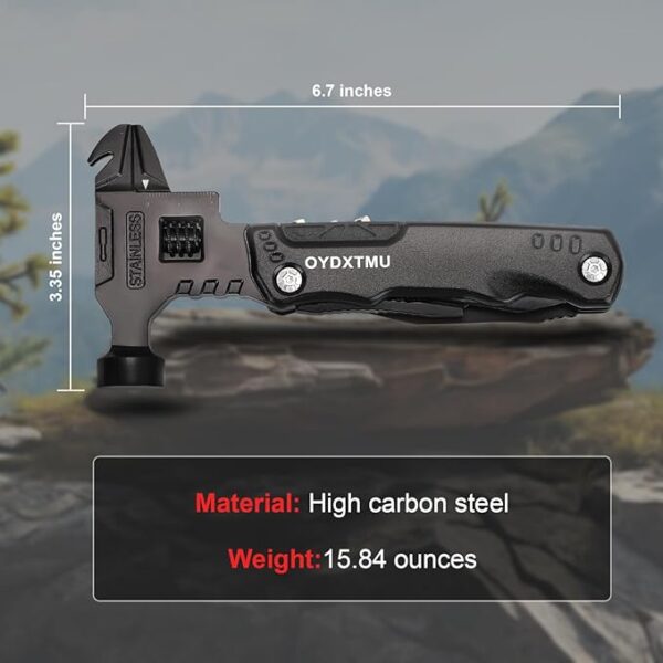 Upgraded 18-in-1 Multitool Hammer,Camping Knife with Adjustable Wrench,Screwdriver,Wire cutter,Hammer,Bottle Opener,Multi Tool for Men(Black) - Image 3
