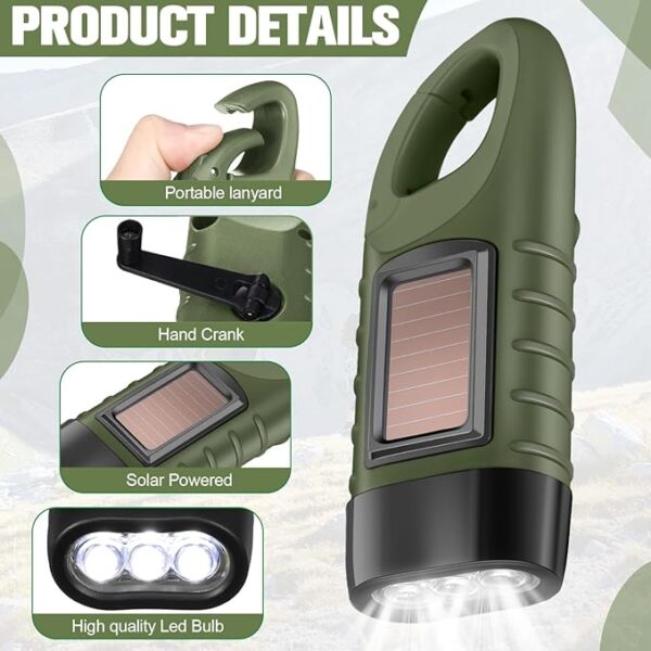2 Pieces Hand Crank Solar Powered Flashlight Emergency Rechargeable LED Survival Light Dynamo Flashlight Torch for Outdoor Sports Hiking Camping - Image 4