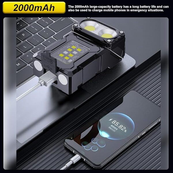 2PCS Mini LED EDC Tactical Flashlight - Multifunctional Outdoor Flashlight for Night Working, Running, Camping, Fishing, Hiking, USB C Charging Warning Flash Light Mobile Phone Emergency Power Bank - Image 5