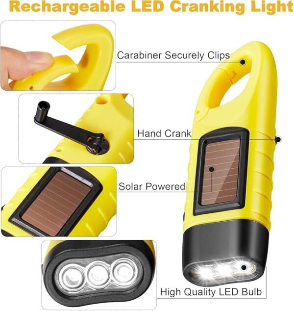 Mudder 4 Pack Hand Crank Solar Powered Flashlight Emergency Rechargeable Led Flashlight Survival Gear Self Powered Charging Torch for Hiking Backpack Camping Safety Emergency Pack(Yellow, Black) - Image 5