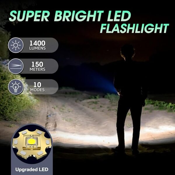 Flashlight Rechargeable, Super Bright 1400 High Lumens Tactical Magnetic Pen Flashlights with Clip, 10Modes Pocket UV Penlight Flashlight, LED Waterproof Small Flash Light for Emergency, Camping, Home - Image 3
