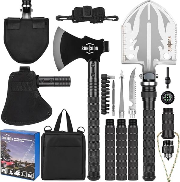 Survival Shovel Survival Axe, Camping Folding Shovels Hatchet with 19.2-37.8inch Lengthened Handle Enlarged Shovelhead High Carbon Steel with Storage Pouch for Camping Cycling Hiking - Image 2
