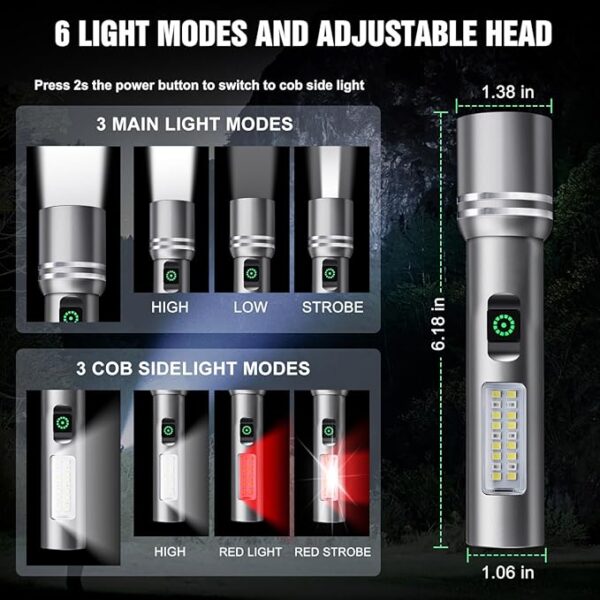 Flashlight High Lumens Rechargeable, 3000 Lumen Super Bright Led Flashlights with 6 Light Modes, IPX6 Waterproof, Powerful Handheld Flash Light for Camping Home Emergencies ï¼2 Packï¼ - Image 4