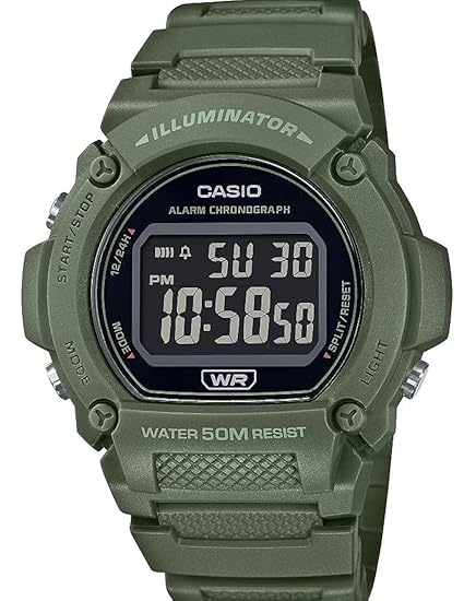 Casio W219H Series | Menâs Digital Watch | 50M WR | LED Illuminator | 100 SEC Chronograph | 1/100 SEC Stopwatch | Daily Alarm | Hourly Time Signal | Auto Calendar | 7 Year Battery