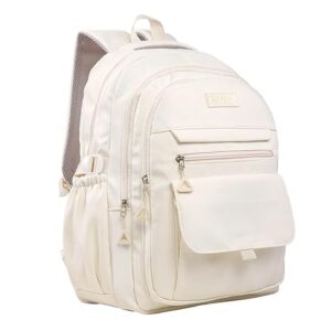 Phaoullzon Teen Girls School Backpack for Boys, College Aesthetic Laptop Bookbag for Women,Beige