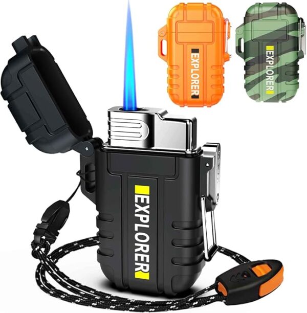 Waterproof Butane Torch Lighter Refillable Windproof Jet Flame Lighters for Fireplace Fireworks Grill Camping BBQ Lighter, Black(Without Gas) - Image 2