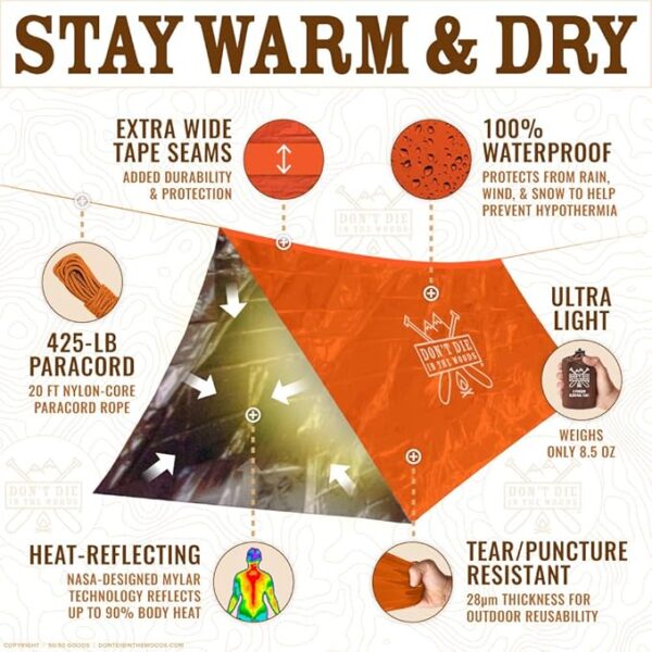 World's Toughest Ultralight Survival Tent â¢ 2 Person Mylar Emergency Shelter Tube Tent + Paracord â¢ Year-Round All Weather Protection for Hiking, Camping, & Outdoor Survival Kits - Image 4