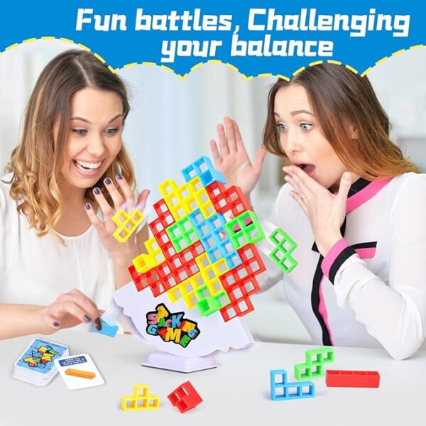 64PCS Stack Game for Adult & Kids, Tetra Board Tower Games for Family Travel Party, 2 Players Balance Stacking Toy, Team Toys Building Block - Image 6