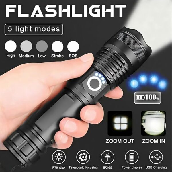 Rechargeable Flashlights High Lumens LED,Home Outdoor Emergency Powerful Flash Light Power Super Bright Torch Camping Hiking - Image 3