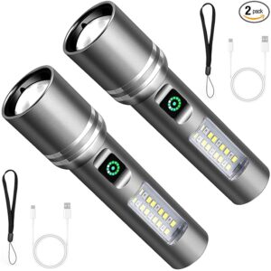 Flashlight High Lumens Rechargeable, 3000 Lumen Super Bright Led Flashlights with 6 Light Modes, IPX6 Waterproof, Powerful Handheld Flash Light for Camping Home Emergencies ï¼2 Packï¼