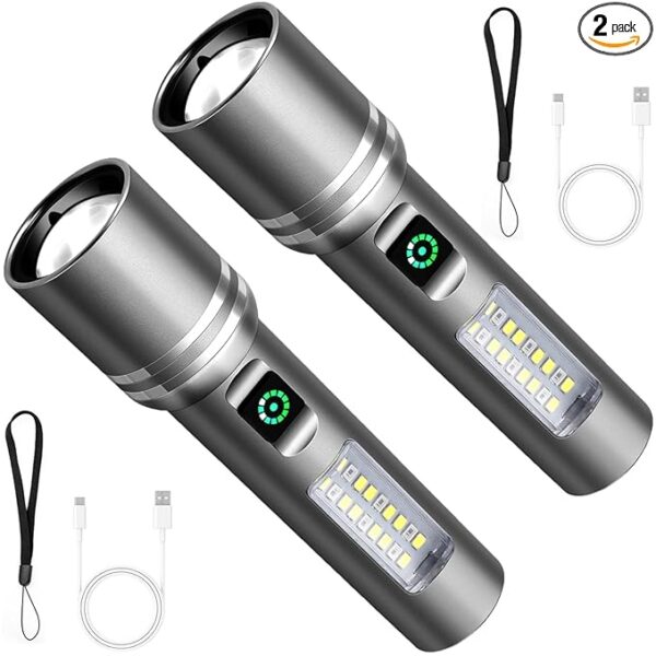 Flashlight High Lumens Rechargeable, 3000 Lumen Super Bright Led Flashlights with 6 Light Modes, IPX6 Waterproof, Powerful Handheld Flash Light for Camping Home Emergencies ï¼2 Packï¼