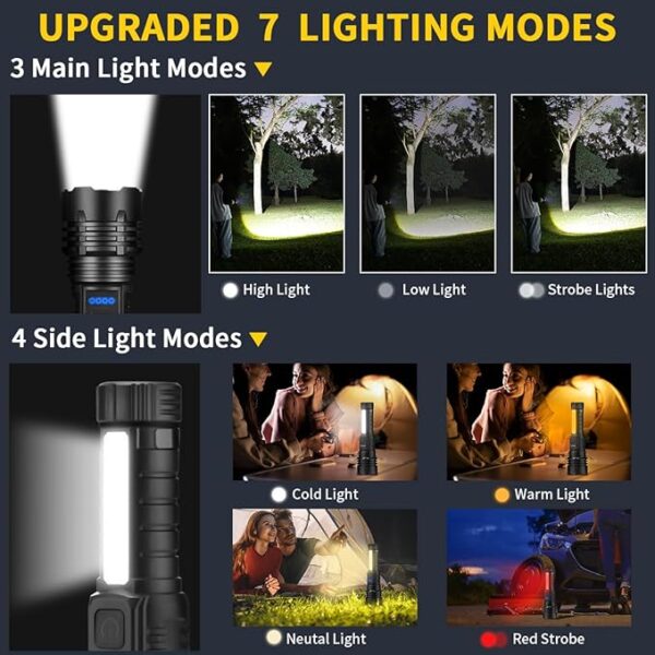 Rechargeable Flashlights High Lumens, 7Mode Flashlights Rechargeable, Super Bright Flashlight, Adjustable Tactical Flashlight, High Powered Flash Light, LED Flashlight for Emergency Home 1Pack - Image 8