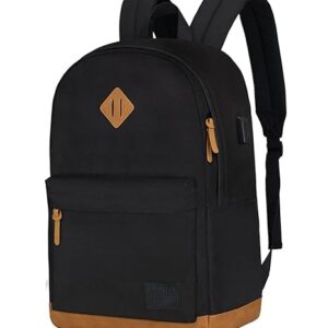 Large Travel Laptop Backpack with USB Charging Port for Men and Women, Classic School Backpack for Boys and Girls, Work Bag(18Inches/Black)