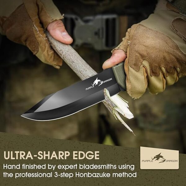 Purple Dragon Large Knife Outdoor Hatchet Axe Set with Sheath, Full Tang Splitting Axe Made from a Single Piece of D2 Steel, Camping Survival for Wood Cutting, Hunting Knife Gifts for Men - Image 5