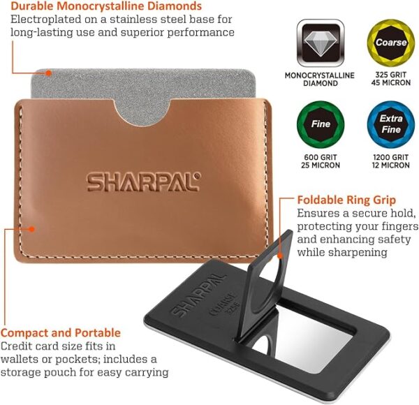 SHARPAL 116N Pocket Diamond Sharpening Card, Coarse(325)/Medium(600)/Fine(1200) Grit, Portable Multi-Tool Kit for Garden Tools, Survival Knives, Files & Blades - Image 3