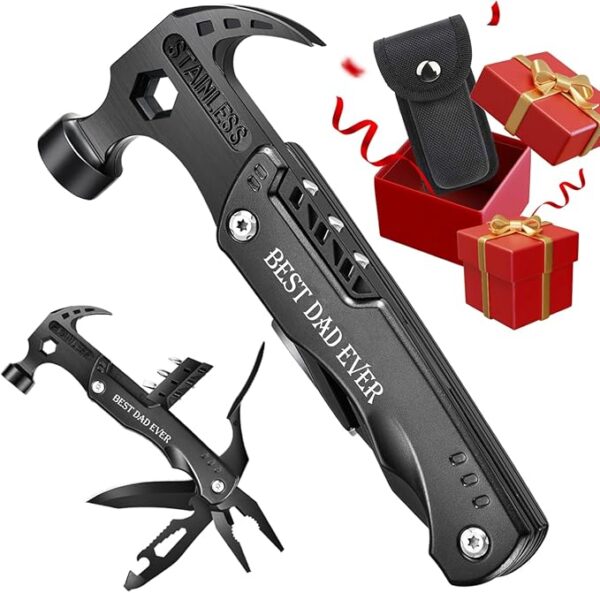 VEITORLD Gifts for Dad Men, Cool Fathers Day Birthday Gifts Ideas for Men Grandpa Papa from Daughter Wife Son, BEST DAD EVER Gift, All in One Survival Tools Hammer Multitool, Camping Hunting Presents - Image 2
